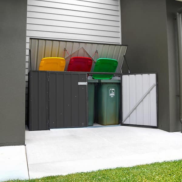 Utility 7.5 ft. W x 2.5 ft. D Garbage Can Metal Storage Shed in Monument with SNAPTiTE Assembly System (19 sq. ft.)