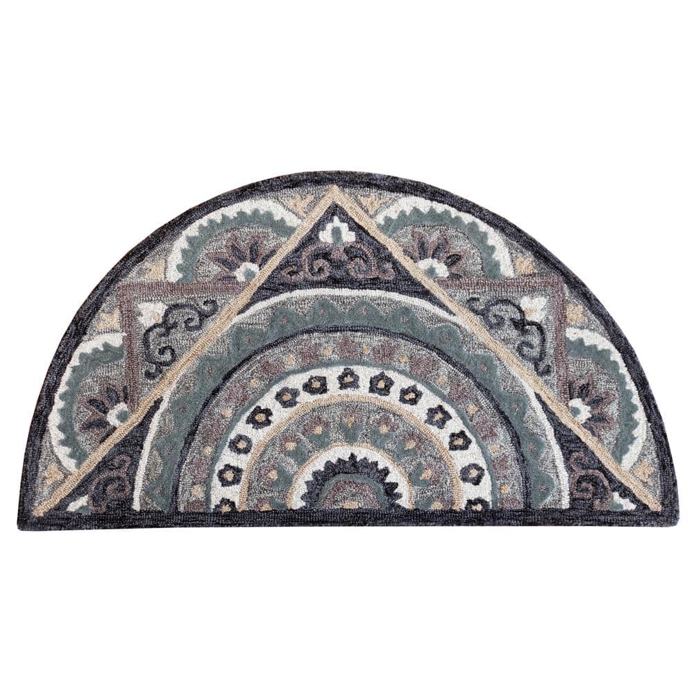 Brenna Modern Gray/Blue 2 ft. 3 in. x 3 ft. 10 in. Hearth Prism Medallion W