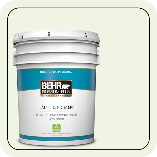 BEHR PREMIUM PLUS 5 gal. #M370-1 Fresh Dew Satin Enamel Low Odor Interior Paint & Primer