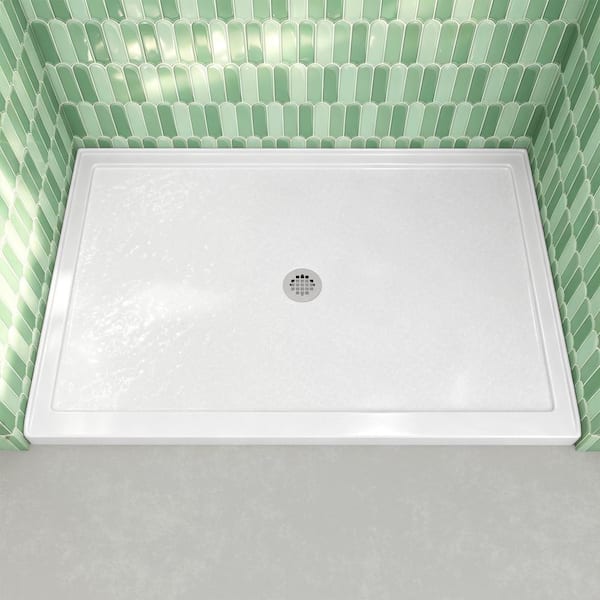 54 in. x 36 in. Acrylic Single Threshold Base Rectangular Alcove Shower Pan Base with Center Drain in White