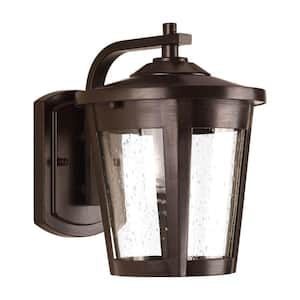 East Haven LED Collection 1-Light Antique Bronze Clear Seeded Glass Transitional Outdoor Medium Wall Lantern Light