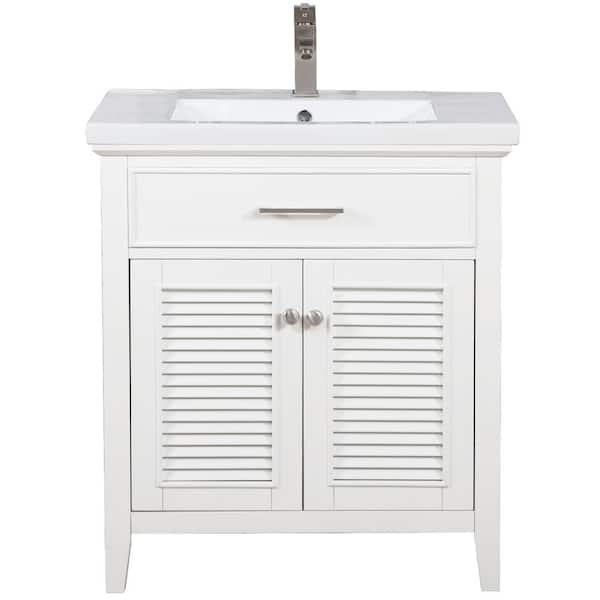Design Element Cameron 30 in. W x 18.5 in. D Bath Vanity in White with Porcelain Vanity Top in White with White Basin