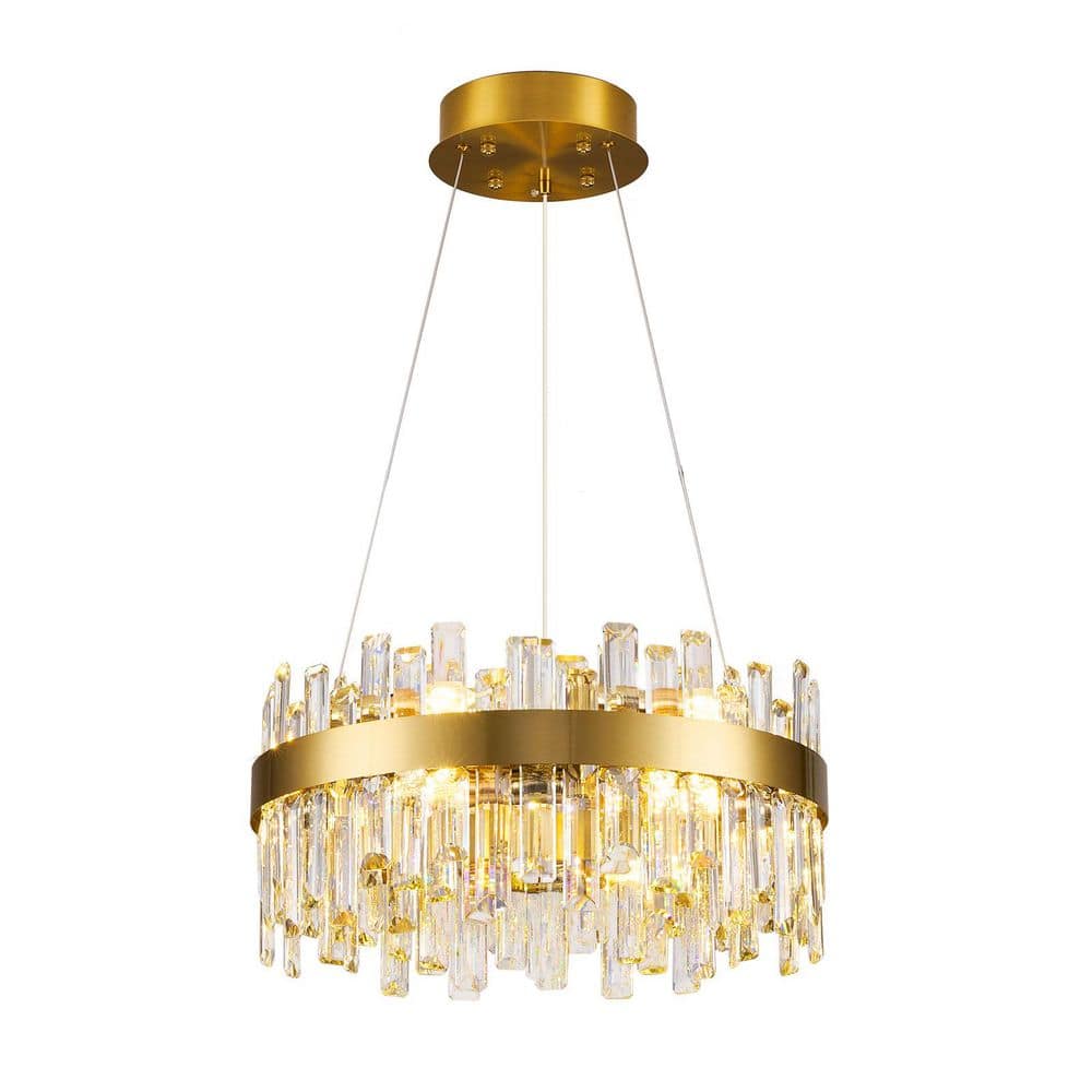 20 in. 12-Light Brass Crystal Kitchen Island Pendant Modern Chandelier