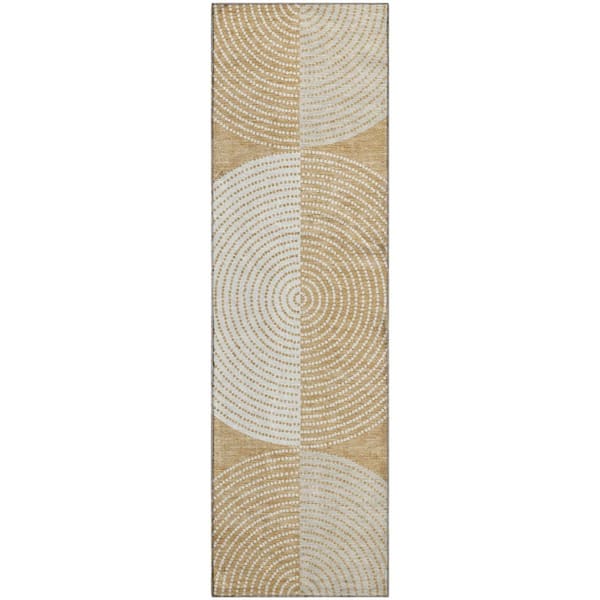 Mayfield Premium Machine Washable Abstract AMF2281 Gold 2 ft. x 7 ft. Runner Rug