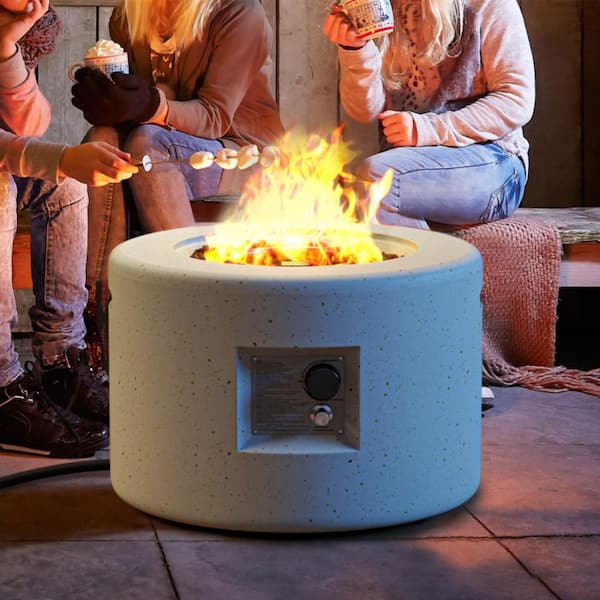25 in. Round Terrazzo Propane Fire Pit Table with Protective PVC Cover and Lava Rocks, 40,000 BTU Gas Fire Pit