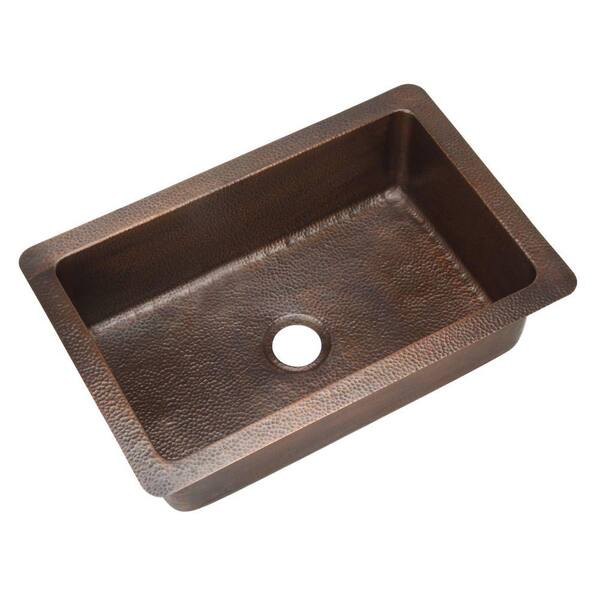 HOUZER Hammerwerks Undermount Copper 32 in. Chalet Chef Single Bowl Kitchen Sink in Antique Copper