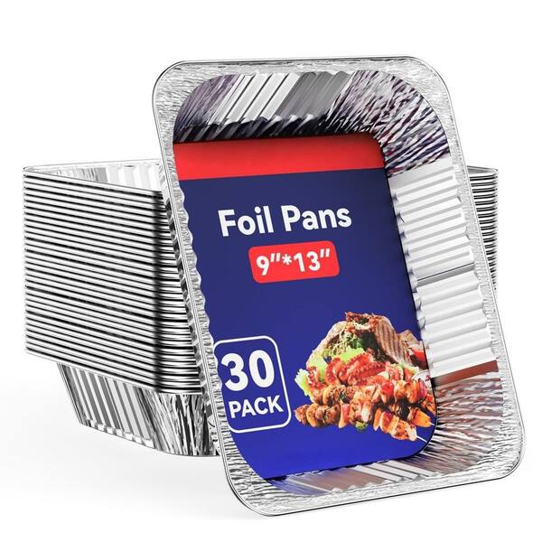 30-Pack 12.6 in. L x 10.23 in. W x 2.1 in. H Aluminum Foil Pans, Disposable Deep Steam Foil Pans for Turkey, Lasagna