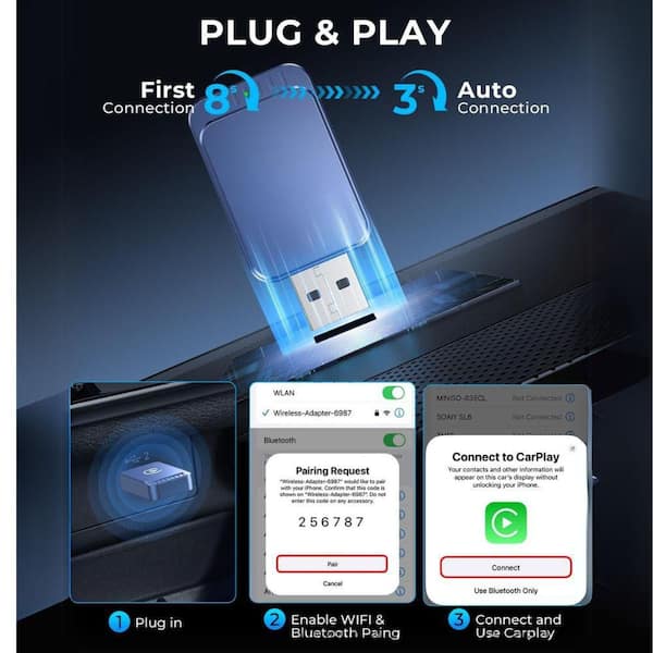 Adattatore Wireless CarPlay/Android Auto Per Jeep Compass 2017-2025 – Plug-and-play, Stabile E Compatto