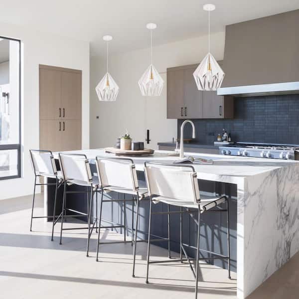 11.81 in. 1-Light Industrial Matte White Metal Diamond Shaped Pendant Light Geometric Hanging Ceiling Cage Shade