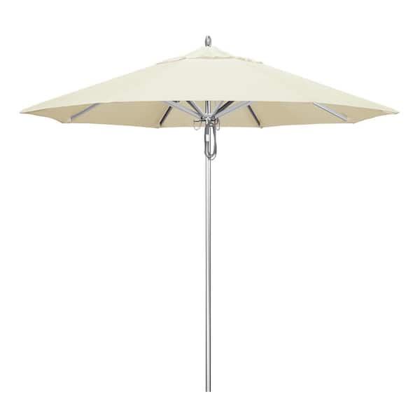 California Umbrella 9 ft. Silver Aluminum Commercial Market Patio Umbrella with Pulley Lift in Canvas Sunbrella