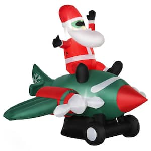 5.2 ft. Christmas Inflatable Santa Claus Flying A Plane with LED Lights, Xmas Blow Up with Auto Set-Up for Front Yard