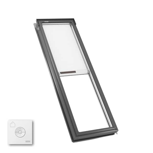 21 in. x 70-1/4 in. Fixed Deck Mount Skylight with Laminated Low-E3 Glass, White Solar Powered Room Darkening Shade