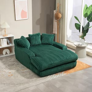 75 in. Modern Emerald Corduroy Oversized Chaise Lounge Seersucker Deep Seat Lazy Sleeper Sofa Bed with 3 Back Pillows