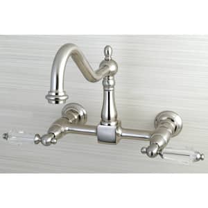 Victorian Crystal 2-Handle Wall-Mount Standard Kitchen Faucet in Brushed Nickel