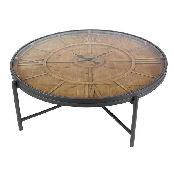Litton Lane Stained Brown Clock Coffee Table
