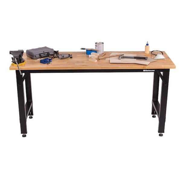 Montezuma 6 Ft Adjustable Height Steel Workbench With Solid Wood Work Top Mwb722430b The Home Depot - Best Adjustable Height Workbench