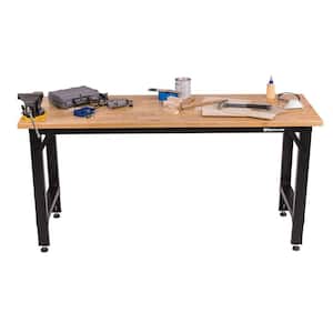 6 ft. Adjustable Height Steel Workbench with Solid Wood Work Top
