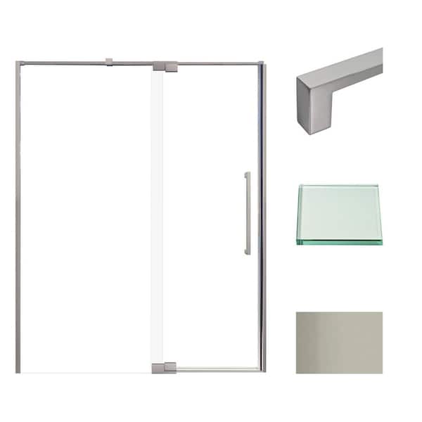 Transolid Irene 60 in. W x 76 in. H Pivot Semi-Frameless Shower Door in Brushed Stainless with Clear Glass