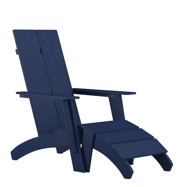 TAYLOR + LOGAN Blue Outdoor Lounge Faux Wood Resin Adirondack Chair