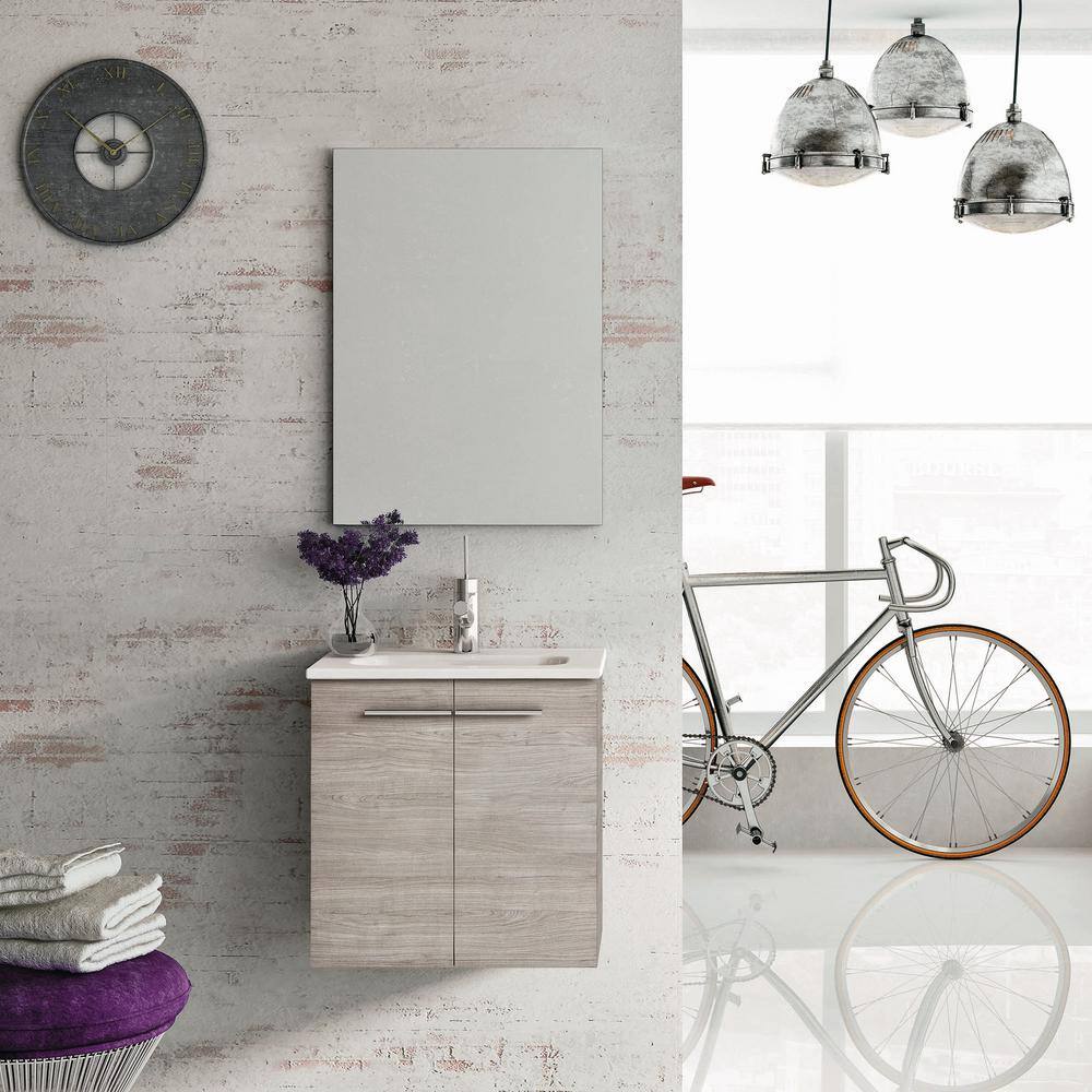 Sandy Grey 20" Modern Wall-Mount Single Sink Vanity Set with Mirror
