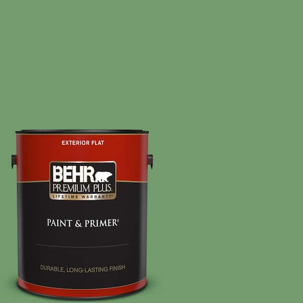 BEHR PREMIUM PLUS 1 gal. #450D-6 Shire Green Flat Exterior Paint & Primer