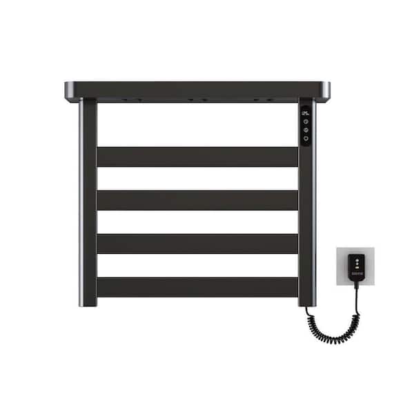4-Bar 95-Watt Wall Mounted Electric Plug-In Bathroom Towel Warmer with Touch LED Screen Digital Display, Shelf in Black