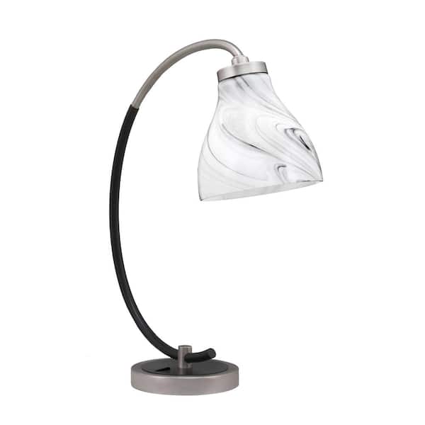 Unbranded Delgado 18.25 in. Graphite and Matte Black Accent Desk Lamp with Onyx Swirl Glass Shade