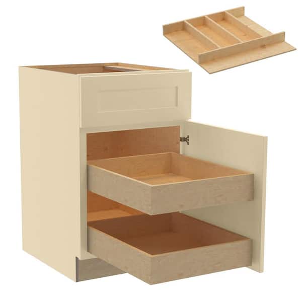 Home Decorators Collection Newport 21 in. W x 24 in. D x 34.5 in. H Assembled Plywood Base Kitchen Cabinet in Blended Cream with 2ROT Utility RH