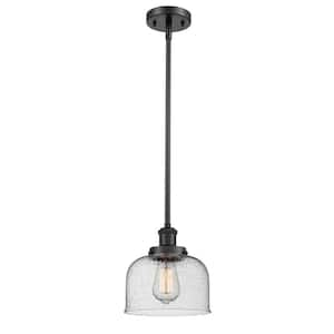 Bell 1-Light Matte Black Seedy Shaded Pendant Light Seedy Glass Shade