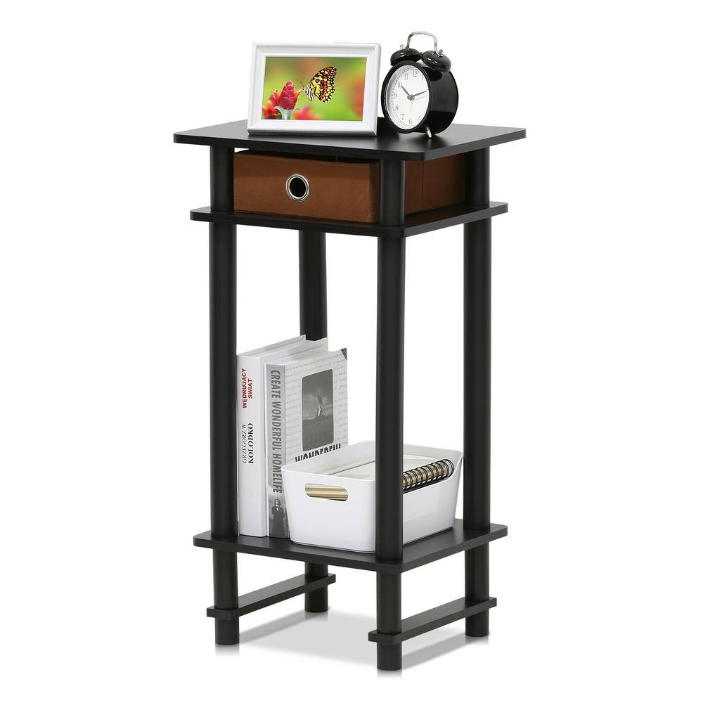 Espresso Wood and Metal Square End Table with Storage