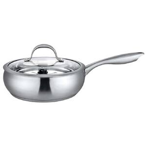 4.5 qt. 9.5 in. Silver Tri-Ply Stainless Steel, Professional Grade, Stainless Cookware, Fry Pan with Lid