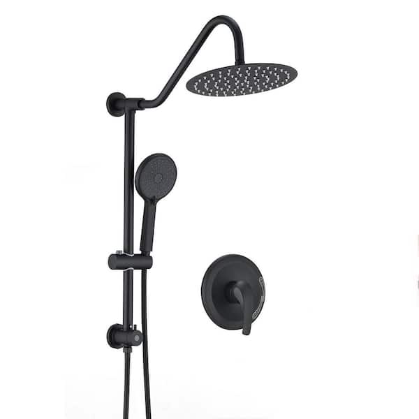 4-spray 10 in. Dual Wall Shower Head and Handheld Shower Head with 2.5 GPM in Matte Black (Valve Included）