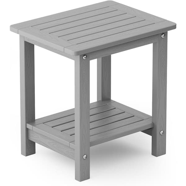 Mximu 16.73 in. H Grey Square Double Layer Plastic Adirondack Outdoor Side Table