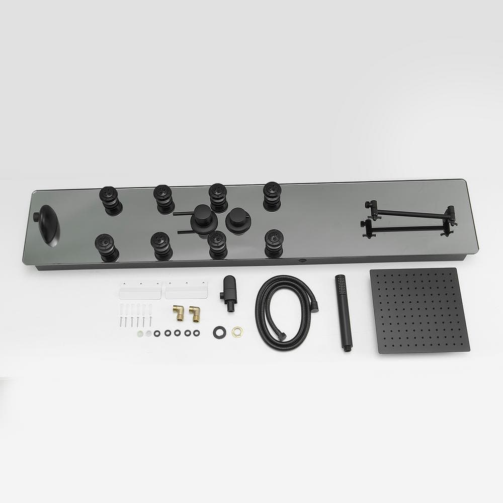 Matte Black Solid Brass Shower Panel System with Adjustable Head