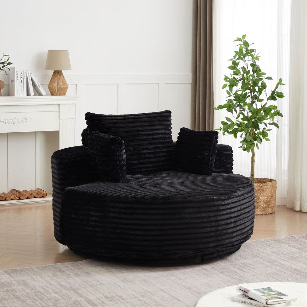 Renshaw Modern Black Corduroy Fabric Upholstered Accent Arm Chair with Pillows, 360° Swivel Chair Single Sofa price history on PriceWatchPro