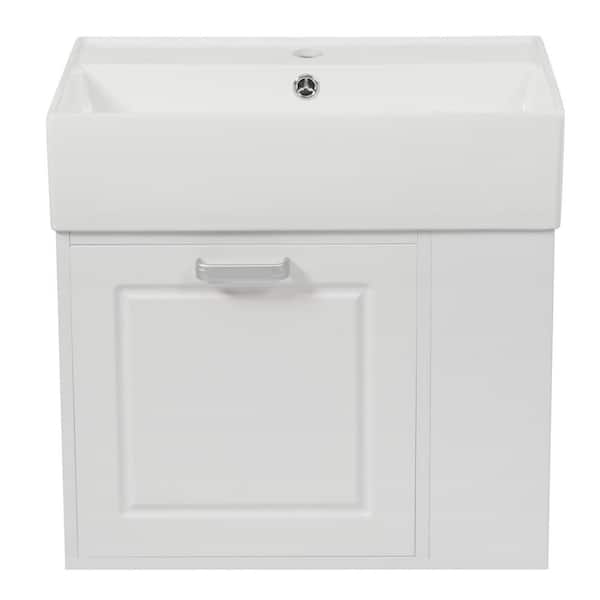 22 in. Wall Mounted White Bath Vanity with White Ceramic Top Unassembled