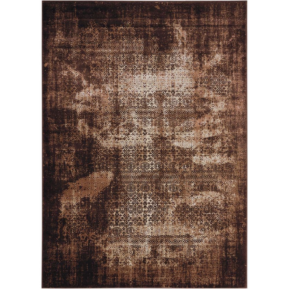 Latte Geometric 5' x 7' Stain-Resistant Synthetic Area Rug