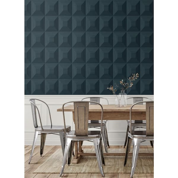 40.5 sq. ft. Denim Blue Quadrant Geo Vinyl Peel and Stick Wallpaper Roll