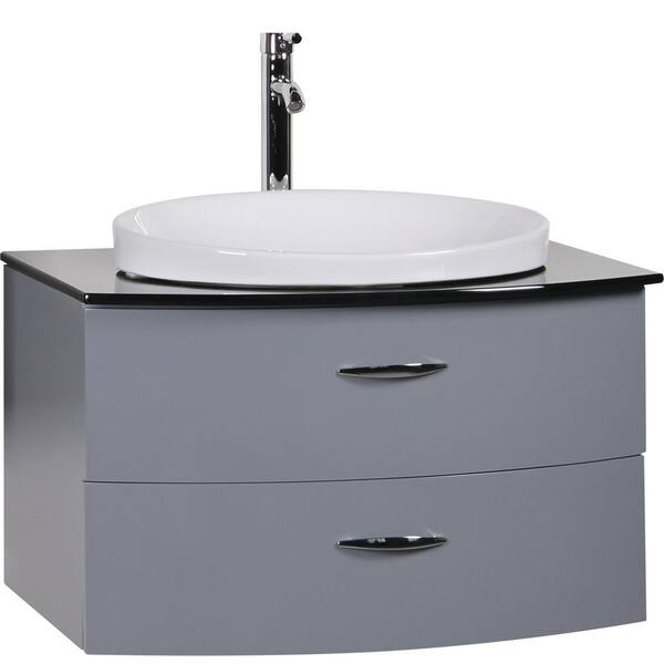 Decor Living Adora 32 in. W x 21.5 in. D Floating Vanity in Gray with Tempered Glass Vanity Top in Black with White Basin