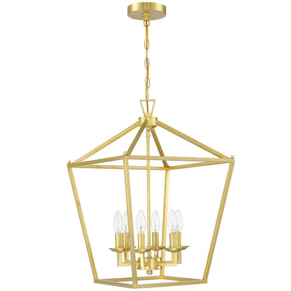 6-Light Gold Chandeliers Geometric Cage Lantern Pendant Light