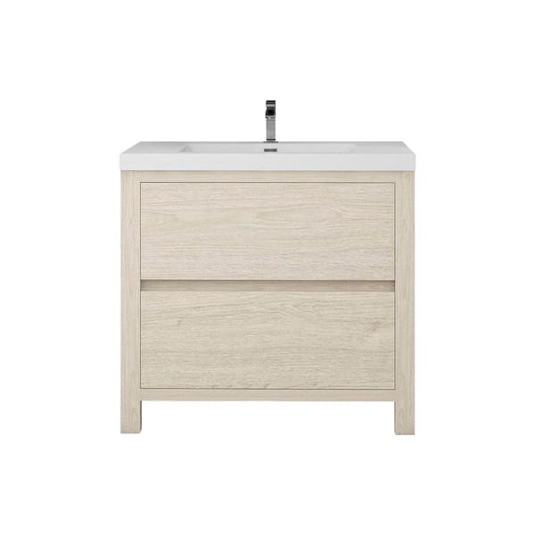 Louis 36 in. W x 20 in. D x 35 in. H Single Sink Freestanding Bath Vanity in Light Wood with White Acrylic Top
