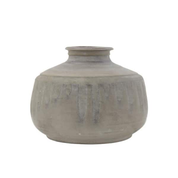 Storied Home 2-Tone Reactive Glaze Round Terracotta Vase 3 in. in Grey