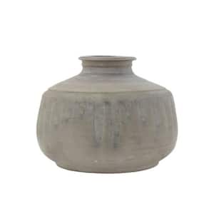 2-Tone Reactive Glaze Round Terracotta Vase 3 in. in Grey