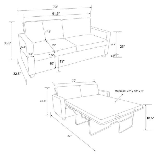 Full Size Sleeper Sofa Measurements | Baci Living Room