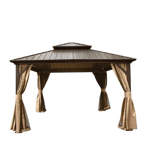 Xzkai 12 ft. x 12 ft. Hardtop Gazebo Metal Gazebo with Galvanized Steel Double Roof Canopy, Curtain and Netting