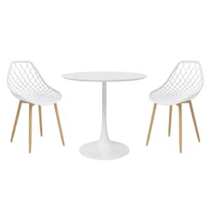 Kurv Cafe White 3-Piece Dining Set with 2 Side Chairs