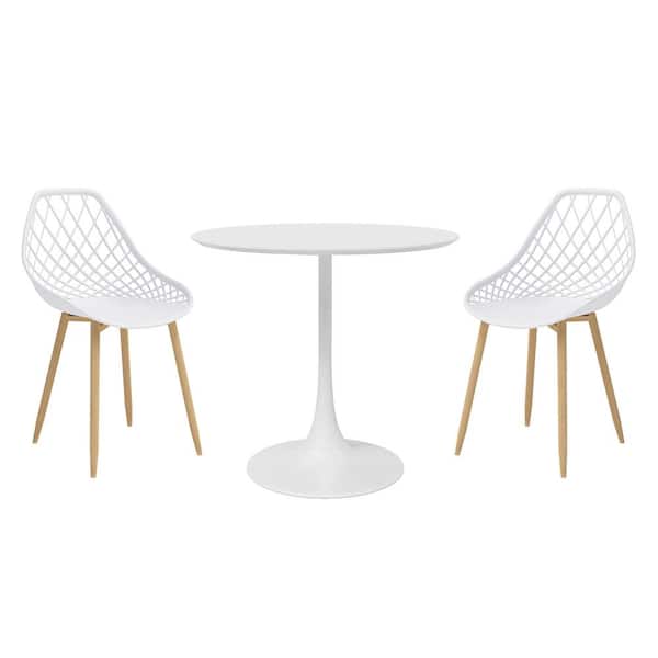Jamesdar Kurv Cafe White 3-Piece Dining Set with 2 Side Chairs