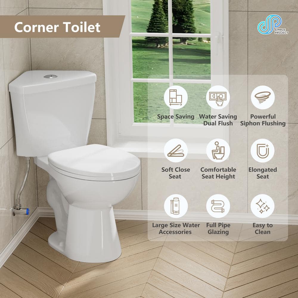 17.2" White Ceramic Corner Dual Flush Elongated Toilet