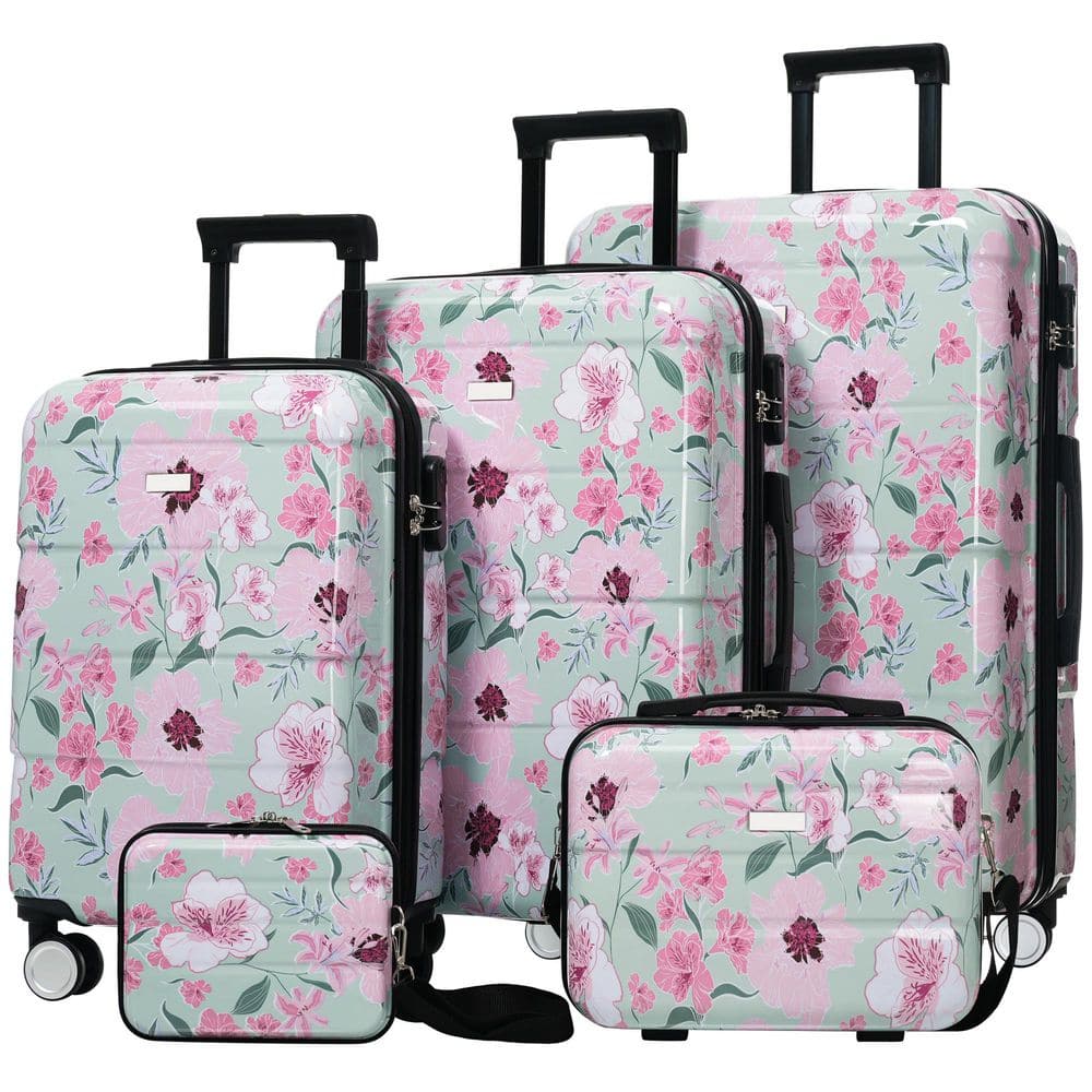 新品未使用　TUISS DECOR Tatahance 5-Piece Green&Pink Flower PC+ABS Hardside Spinner