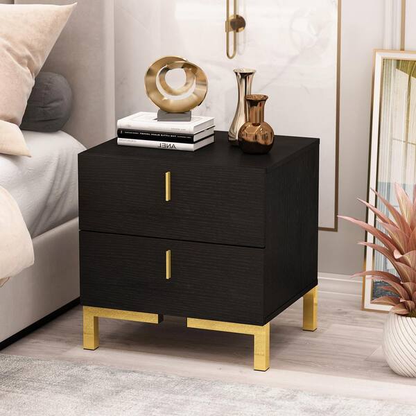 wood and black metal nightstand